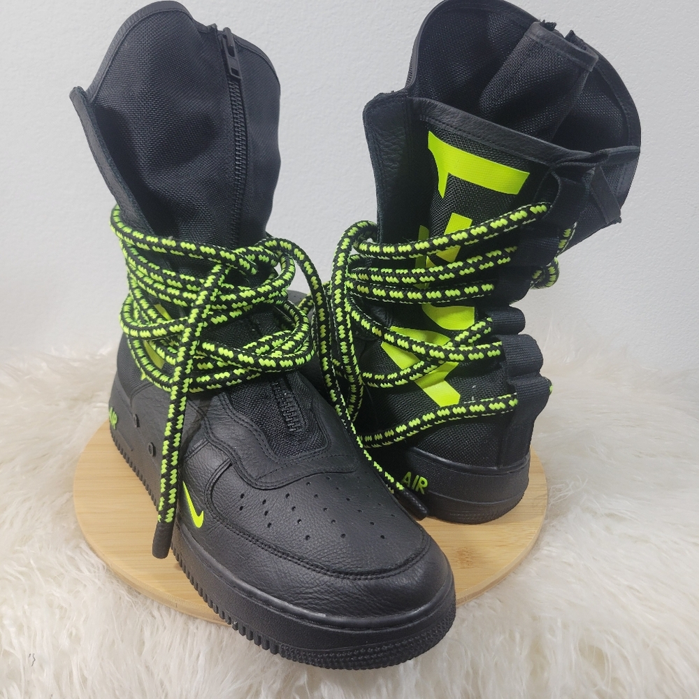 Nike SF Air Force 1 High Black Volt leather high top boots Special Edition - Picture 1 of 9